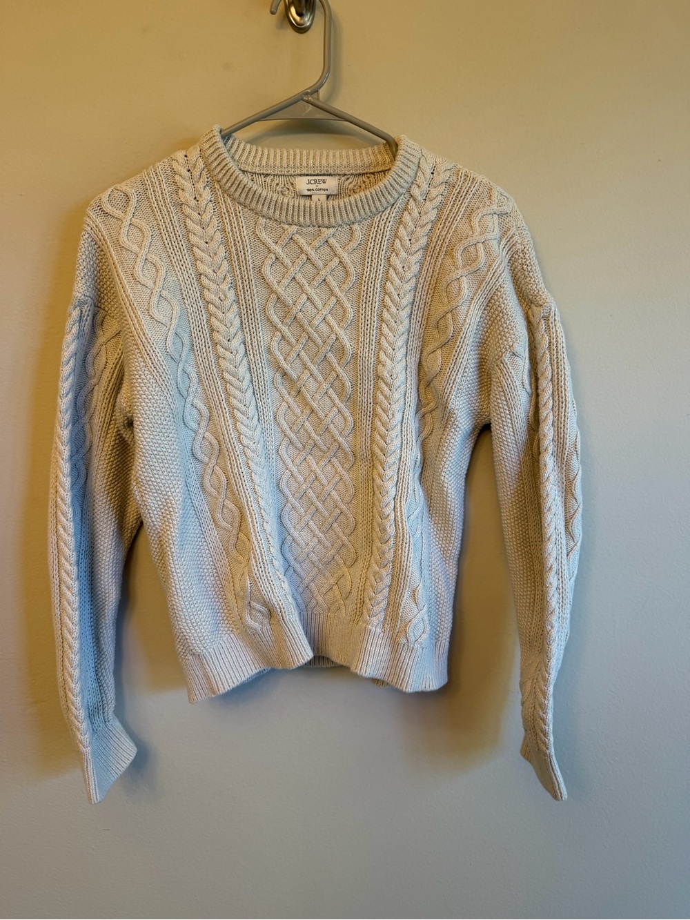 J. Crew Men’s Cream Cable Knit Crewneck Sweater